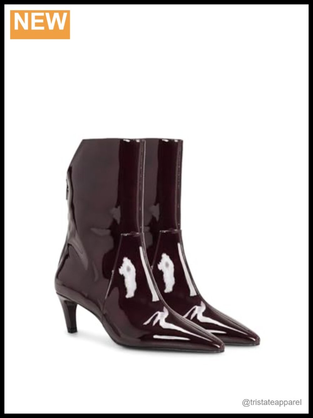 Patent Leather Mid-Calf Boot with Zipper Closure, Stiletto Heel Pointed Toe